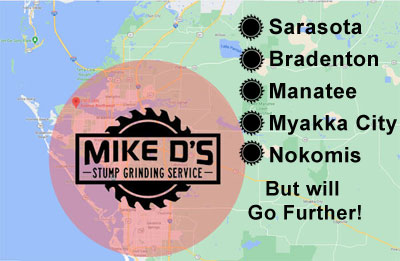 service area for Mike D's Stump Grinding Service